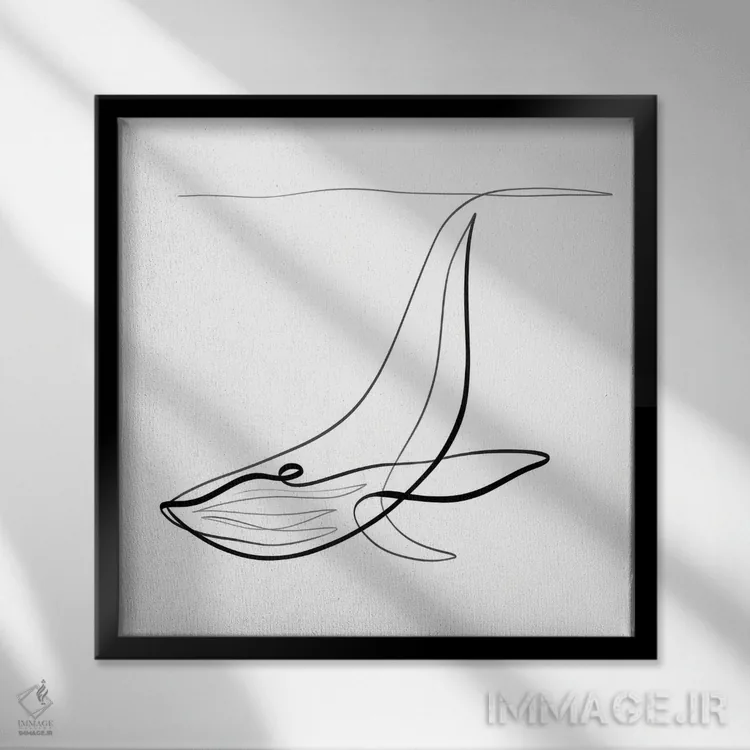 تابلو مینیمال نهنگ گوژپشت I اثر باور کی - نمای قابدار مشکی