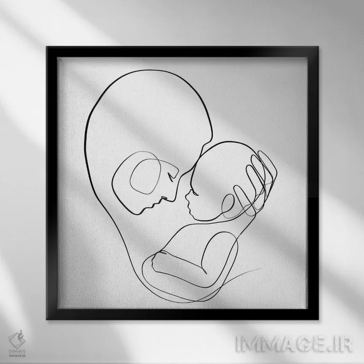 تابلو مینیمال مادر و فرزند اثر باور کی - نمای قابدار مشکی