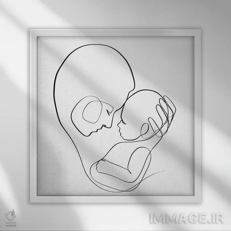 تابلو مینیمال مادر و فرزند اثر باور کی - نمای قابدار سفید