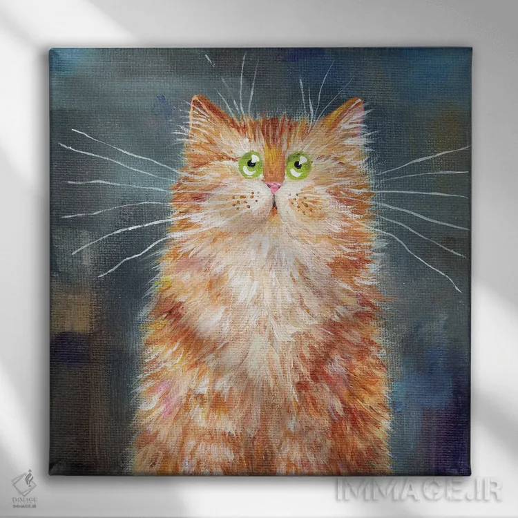 تابلو دکوراتیو گربه نارنجی روی جین اثر کیم هاسکینز - نمای روبهرو روی دیوار