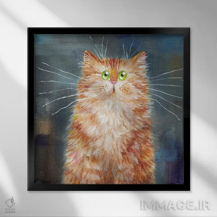 تابلو دکوراتیو گربه نارنجی روی جین اثر کیم هاسکینز - نمای قابدار مشکی
