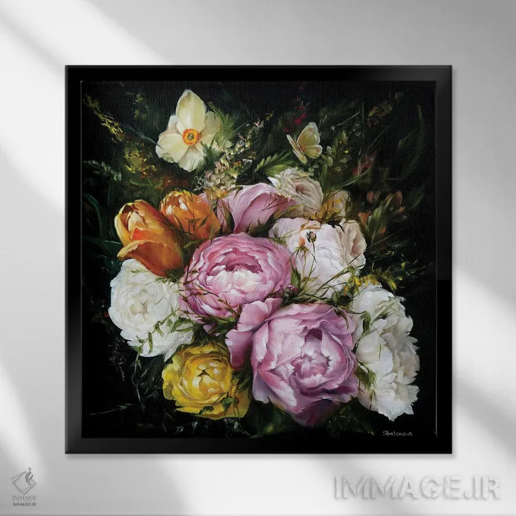 تابلو دکوراتیو گل ها اثر کایرا بالان - نمای قابدار مشکی