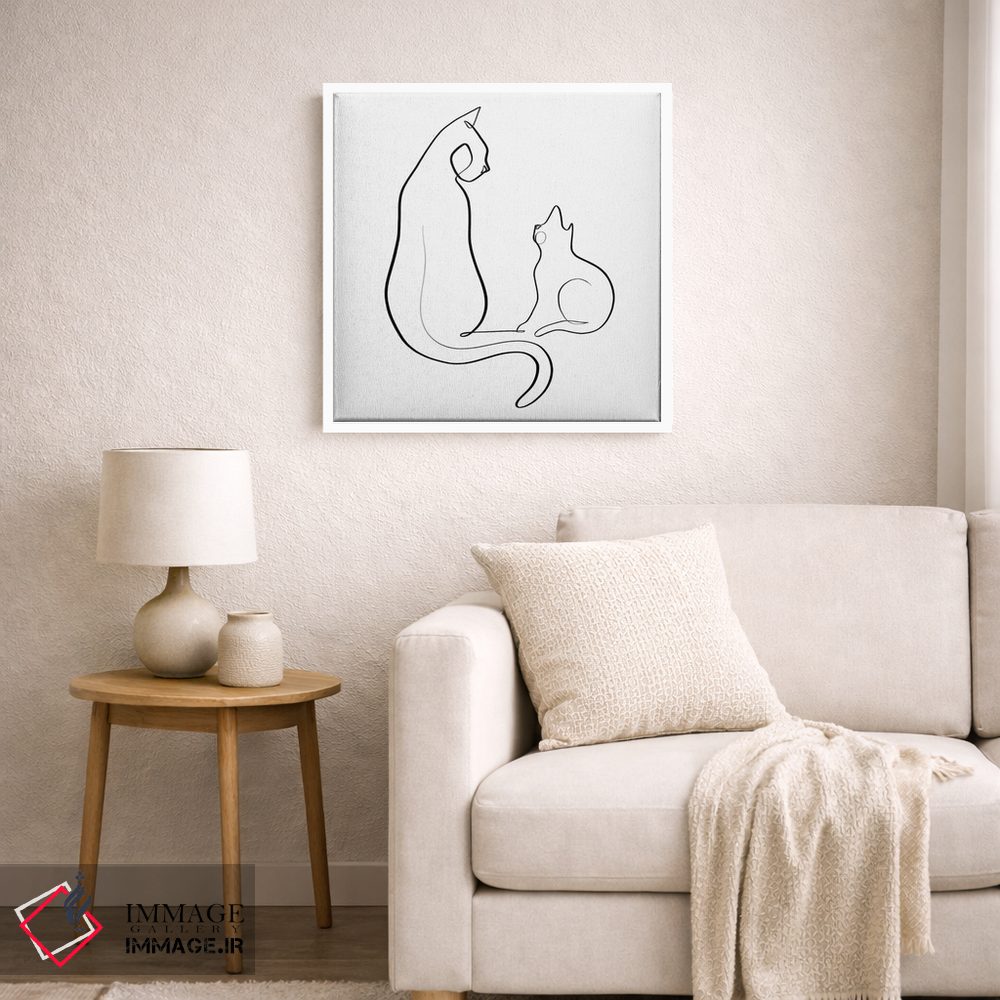 تابلو مینیمال گربه و بچه گربه اثر باور کی - D5W