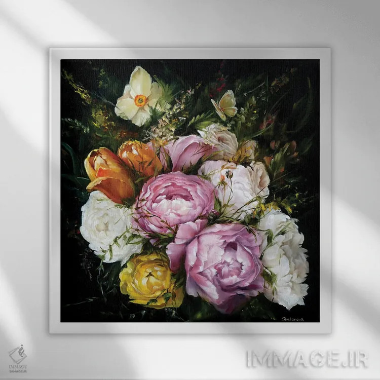 تابلو دکوراتیو گل ها اثر کایرا بالان - نمای قابدار سفید