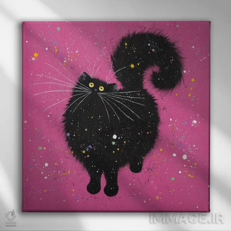 تابلو دکوراتیو گربه سیاه و صورتی فوق العاده اثر کیم هاسکینز - نمای روبهرو روی دیوار