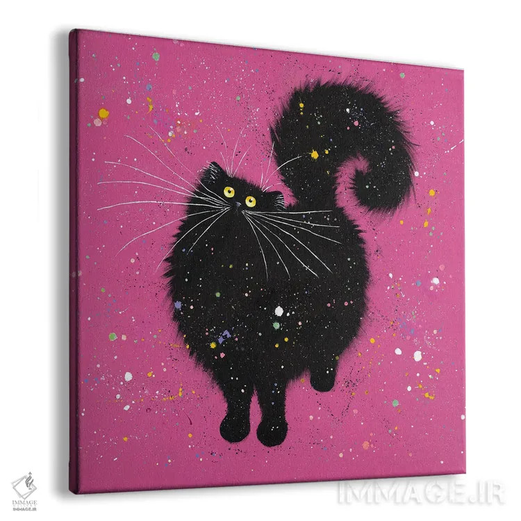 تابلو دکوراتیو گربه سیاه و صورتی فوق العاده اثر کیم هاسکینز - نمای پرسپکتیو محصول