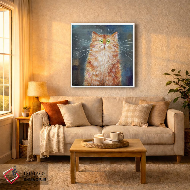 تابلو دکوراتیو گربه نارنجی روی جین اثر کیم هاسکینز - D4W