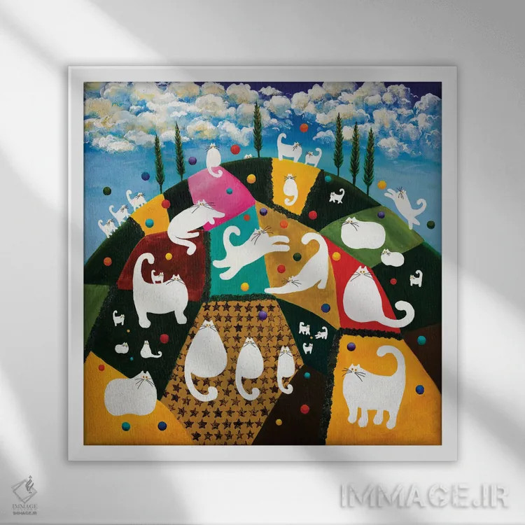 تابلو دکوراتیو تپه بهشتی اثر کیم هاسکینز - نمای قابدار سفید