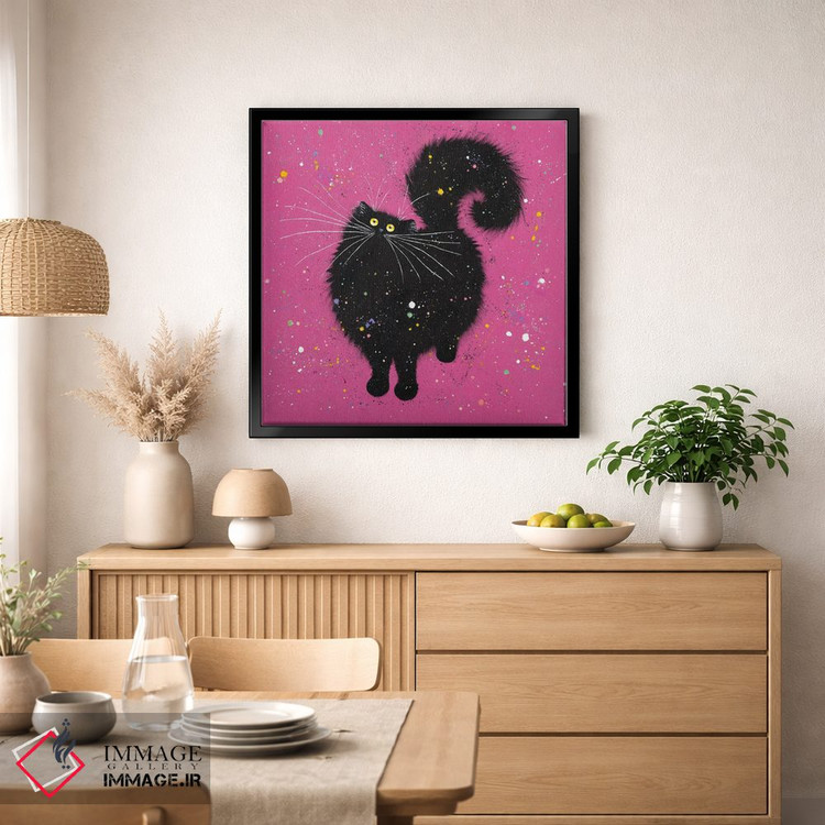 تابلو دکوراتیو گربه سیاه و صورتی فوق العاده اثر کیم هاسکینز - D1B