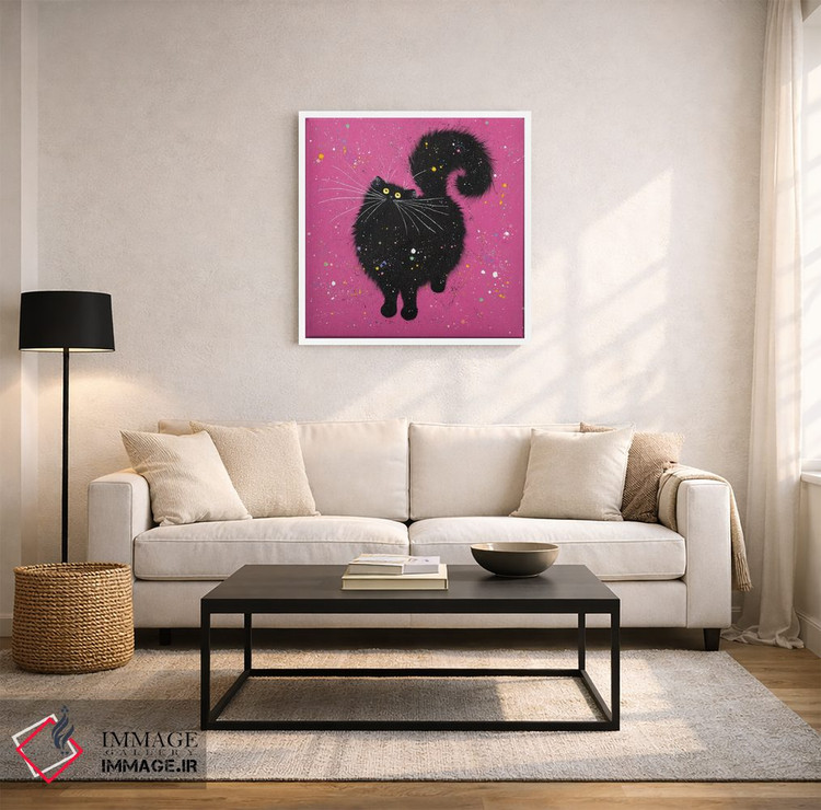 تابلو دکوراتیو گربه سیاه و صورتی فوق العاده اثر کیم هاسکینز - D2W