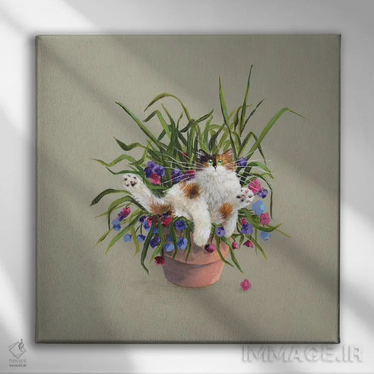تابلو دکوراتیو تخت گلدانی اثر کیم هاسکینز - نمای روبهرو روی دیوار