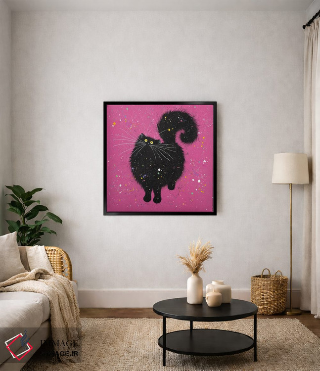 تابلو دکوراتیو گربه سیاه و صورتی فوق العاده اثر کیم هاسکینز - D4B
