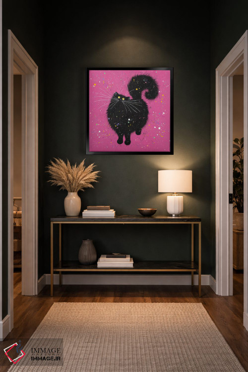 تابلو دکوراتیو گربه سیاه و صورتی فوق العاده اثر کیم هاسکینز - D6B