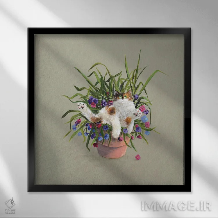 تابلو دکوراتیو تخت گلدانی اثر کیم هاسکینز - نمای قابدار مشکی