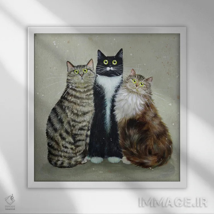 تابلو دکوراتیو آلفرد، باگزی و تیلی اثر کیم هاسکینز - نمای قابدار سفید