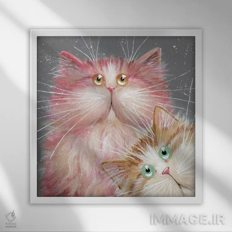 تابلو دکوراتیو سلفی صورتی و طلایی اثر کیم هاسکینز - نمای قابدار سفید