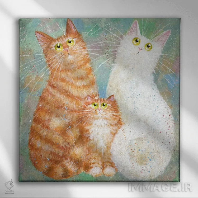 تابلو دکوراتیو سه نفره نارنجی و سفید اثر کیم هاسکینز - نمای روبهرو روی دیوار