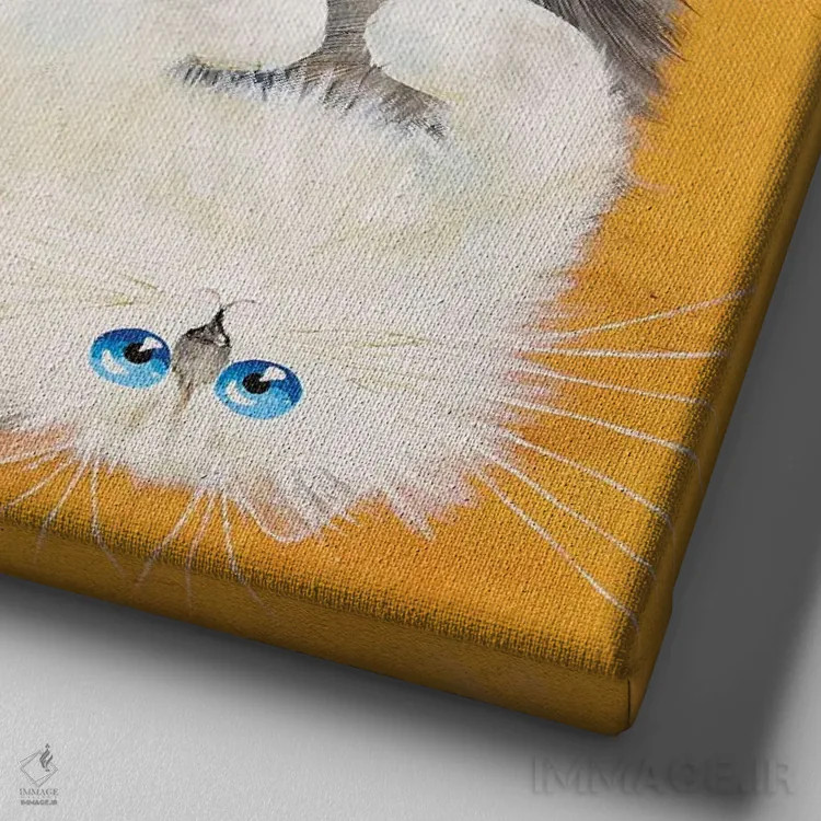 تابلو دکوراتیو میتن و گربه های عروسکی اثر کیم هاسکینز - نمای نزدیک بافت بوم