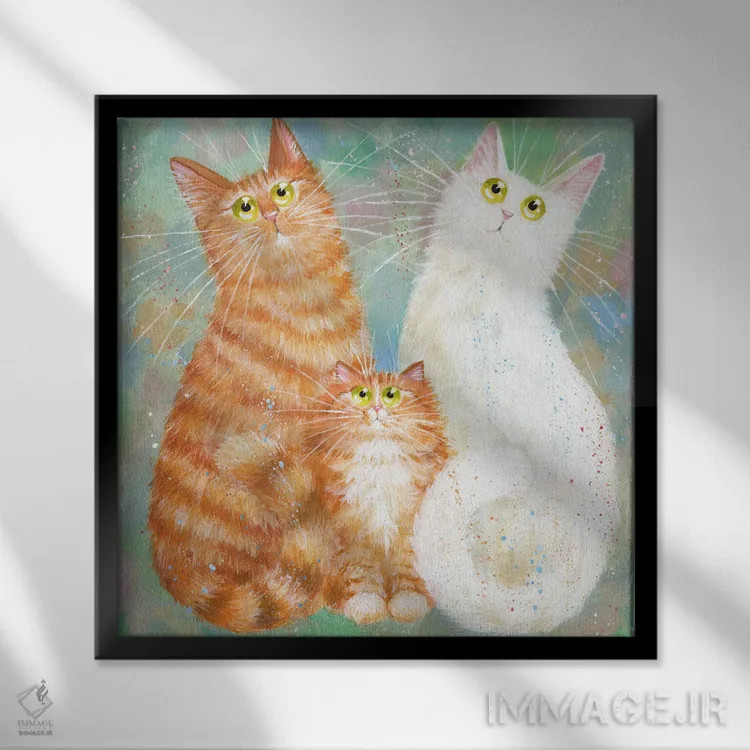 تابلو دکوراتیو سه نفره نارنجی و سفید اثر کیم هاسکینز - نمای قابدار مشکی