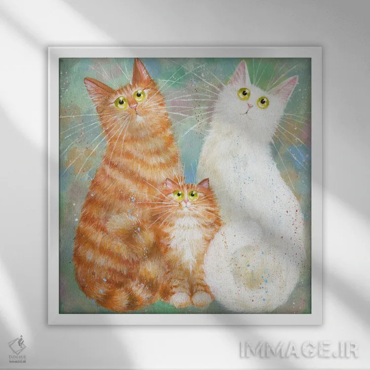 تابلو دکوراتیو سه نفره نارنجی و سفید اثر کیم هاسکینز - نمای قابدار سفید