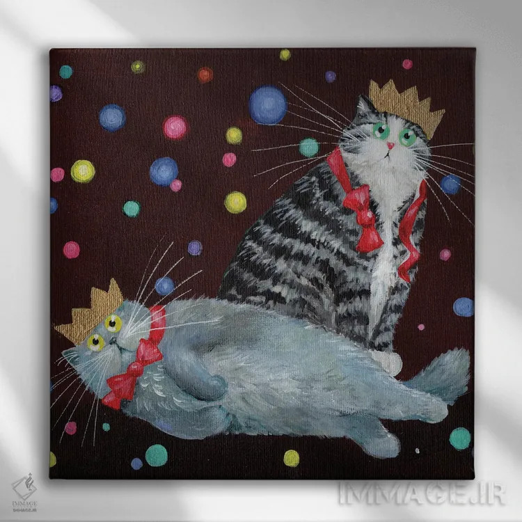تابلو دکوراتیو گربه های مهمانی اثر کیم هاسکینز - نمای روبهرو روی دیوار