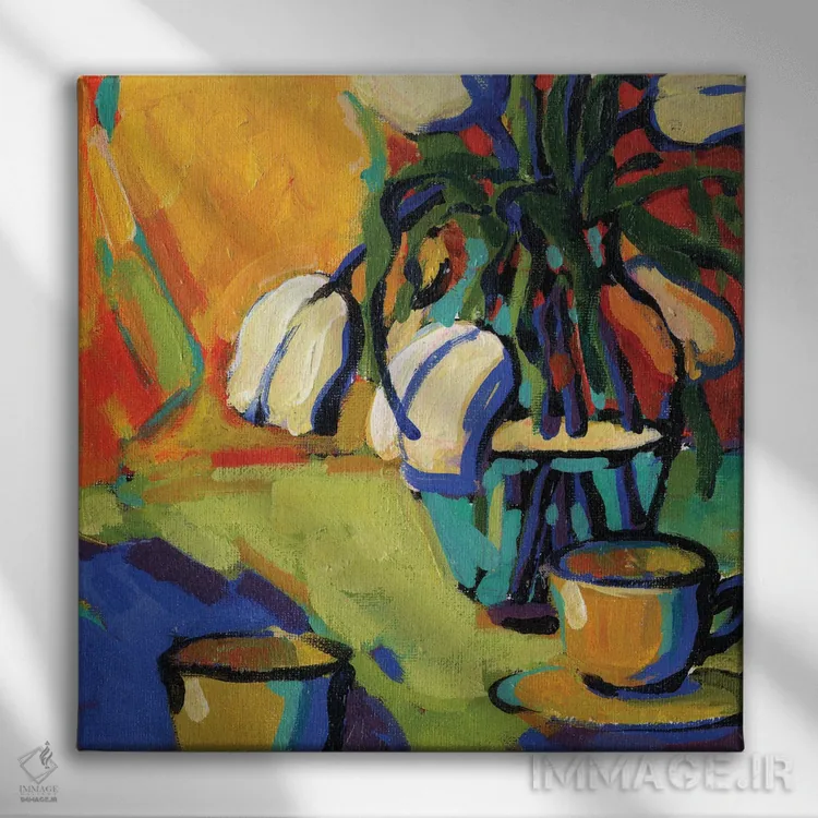 تابلو دکوراتیو چای برای دو نفر اثر کانی کیم - نمای روبهرو روی دیوار