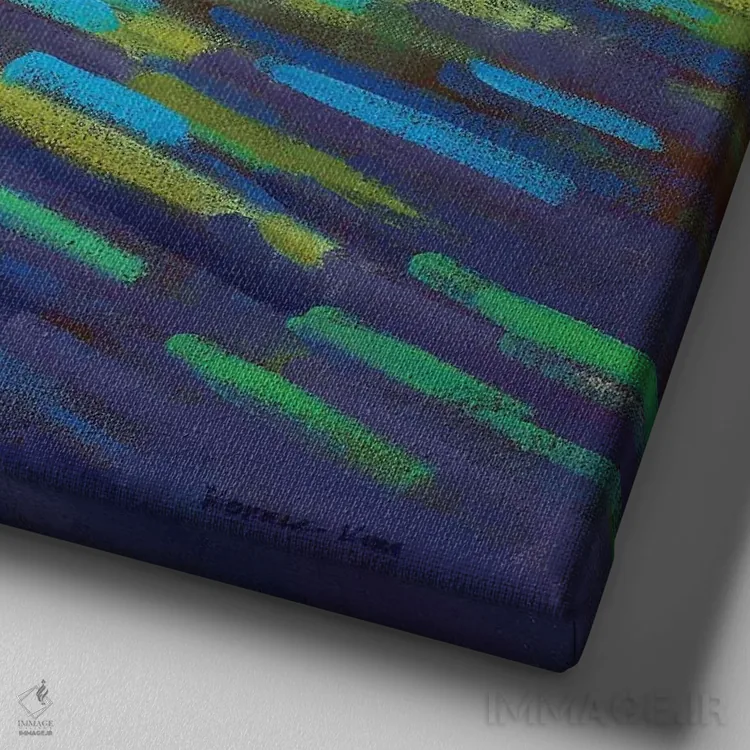 تابلو دکوراتیو لاجوردی اثر کانی کیم - نمای نزدیک بافت بوم