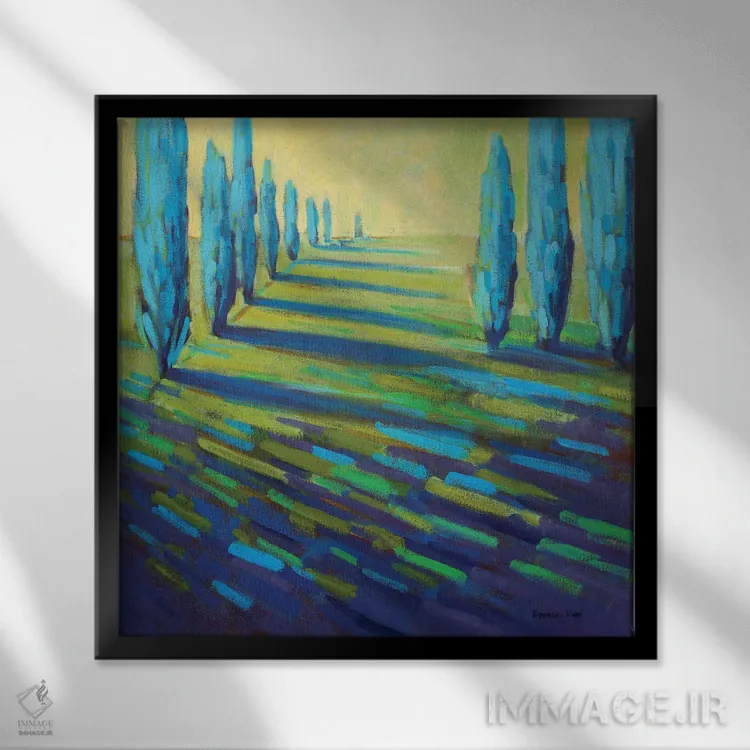 تابلو دکوراتیو لاجوردی اثر کانی کیم - نمای قابدار مشکی