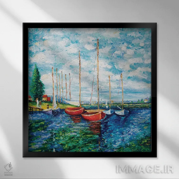 تابلو دکوراتیو قایق های قرمز اثر کیمبرلی آدامز - نمای قابدار مشکی