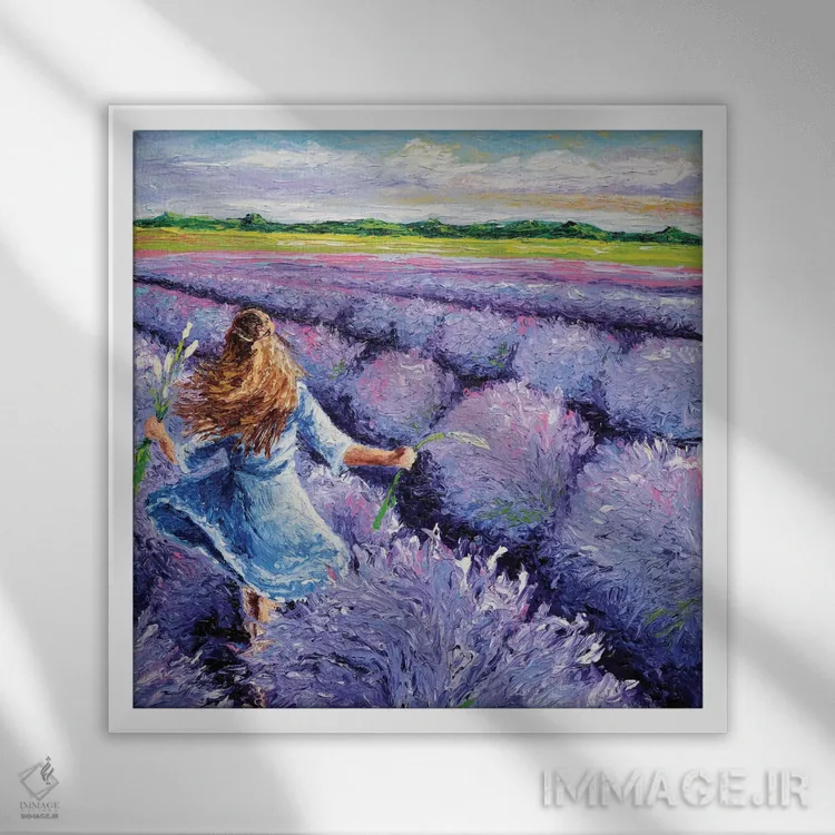 تابلو دکوراتیو نسیم اسطوخودوس سه لتی سه اثر کیمبرلی آدامز - نمای قابدار سفید