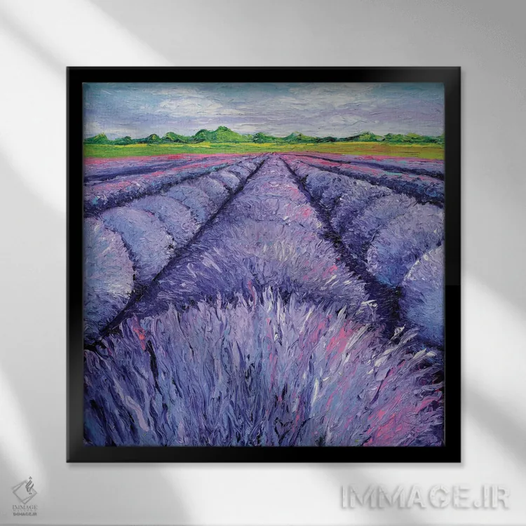 تابلو دکوراتیو نسیم اسطوخودوس سه لتی دو اثر کیمبرلی آدامز - نمای قابدار مشکی