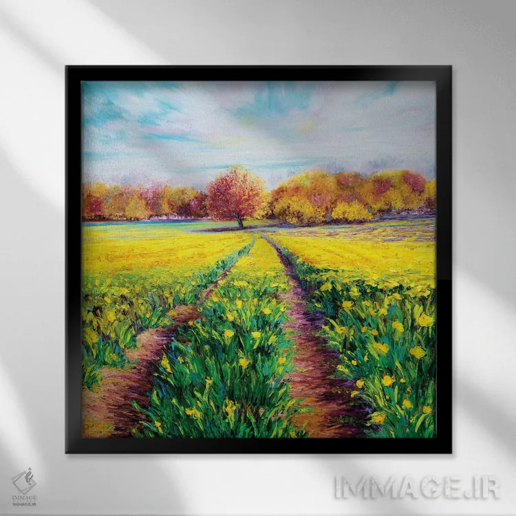 تابلو دکوراتیو مزارع طلایی اثر کیمبرلی آدامز - نمای قابدار مشکی