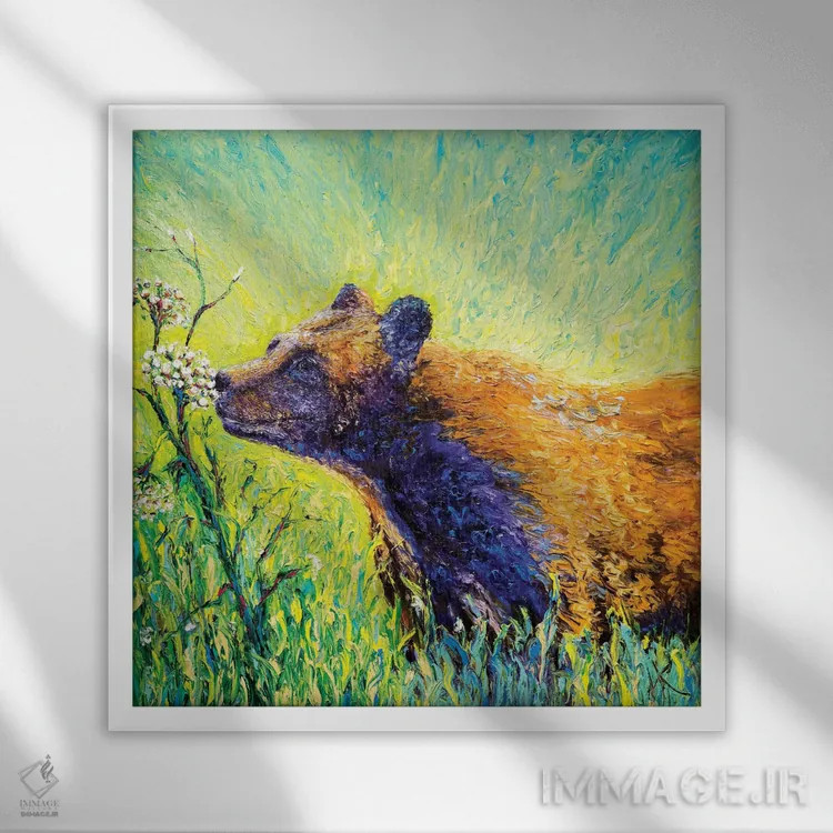 تابلو دکوراتیو خرس درخت شوکران اثر کیمبرلی آدامز - نمای قابدار سفید