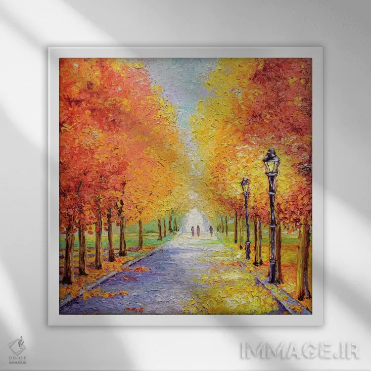 تابلو دکوراتیو چراغ های پاییزی اثر کیمبرلی آدامز - نمای قابدار سفید