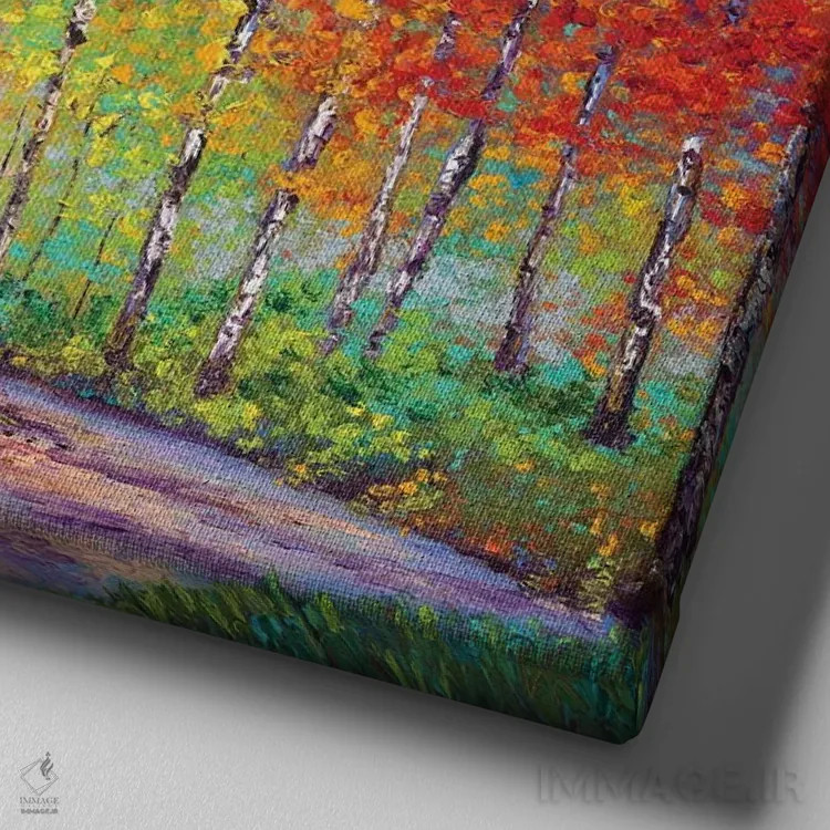 تابلو دکوراتیو درختان آسپن در پاییز اثر کیمبرلی آدامز - نمای نزدیک بافت بوم