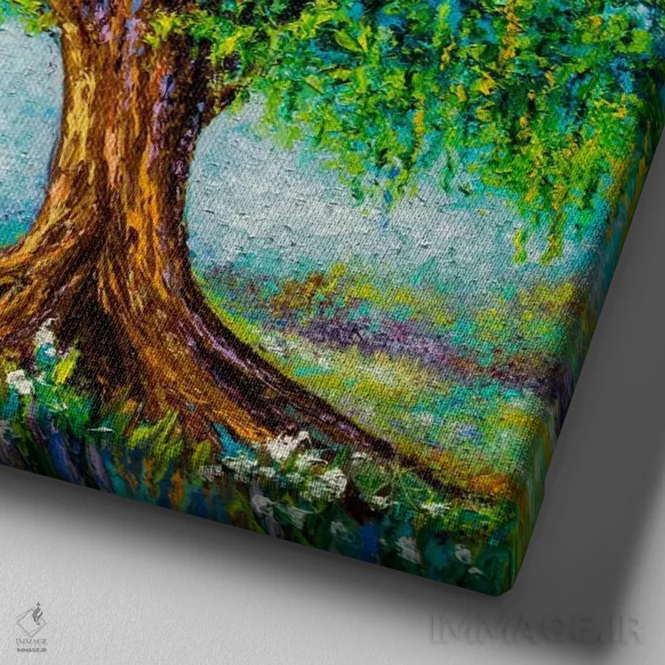 تابلو دکوراتیو زیر درخت بید اثر کیمبرلی آدامز - نمای نزدیک بافت بوم