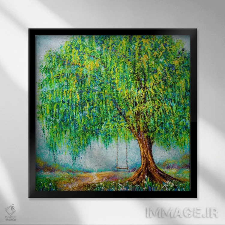 تابلو دکوراتیو زیر درخت بید اثر کیمبرلی آدامز - نمای قابدار مشکی