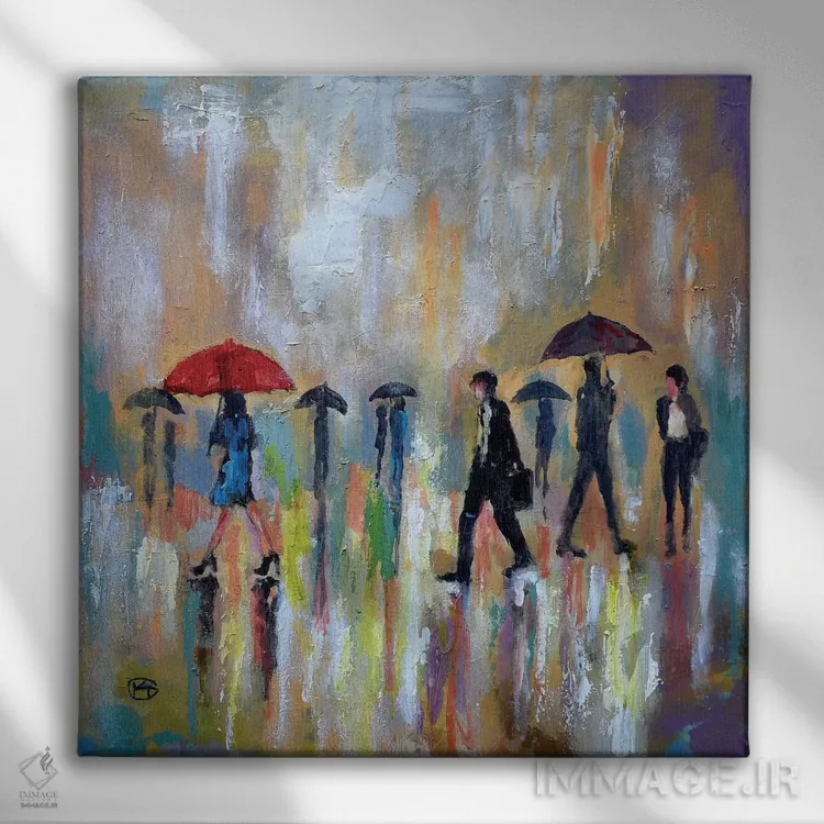 تابلو دکوراتیو چتر قرمز اثر کیپ دکر - نمای روبهرو روی دیوار