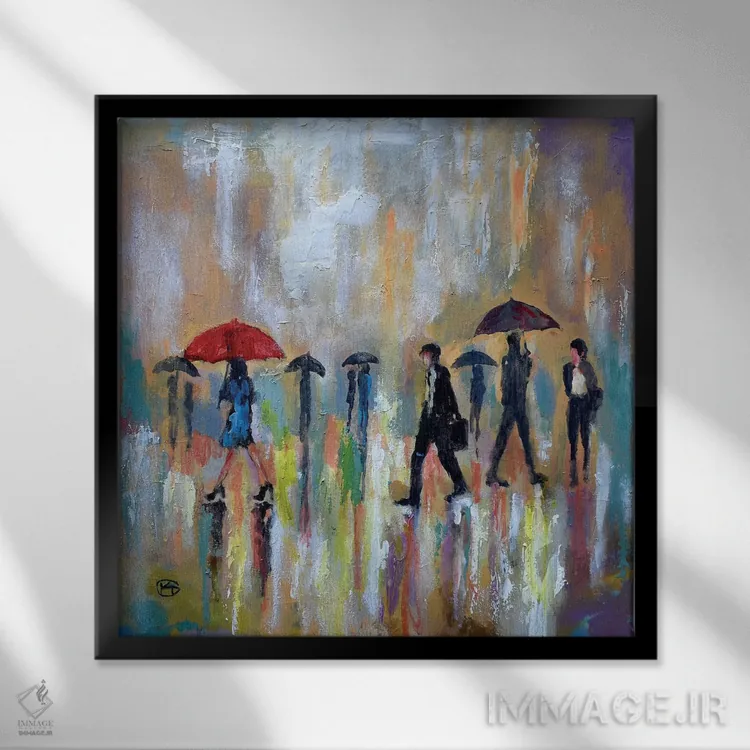 تابلو دکوراتیو چتر قرمز اثر کیپ دکر - نمای قابدار مشکی