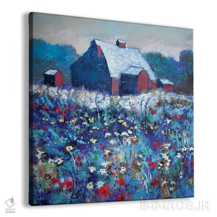 تابلو دکوراتیو گل ها کنار انبار قرمز اثر کیپ دکر - نمای پرسپکتیو محصول