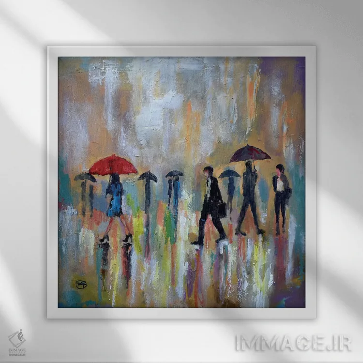 تابلو دکوراتیو چتر قرمز اثر کیپ دکر - نمای قابدار سفید