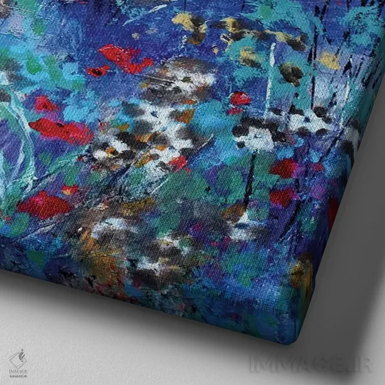 تابلو دکوراتیو گل ها کنار انبار قرمز اثر کیپ دکر - نمای نزدیک بافت بوم