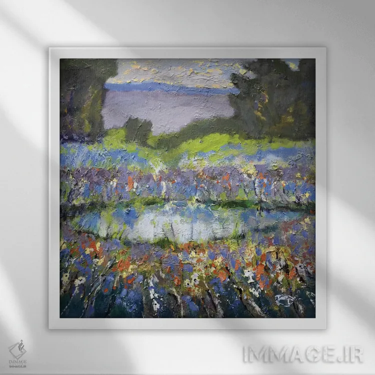 تابلو دکوراتیو برکه دامنه کوه اثر کیپ دکر - نمای قابدار سفید