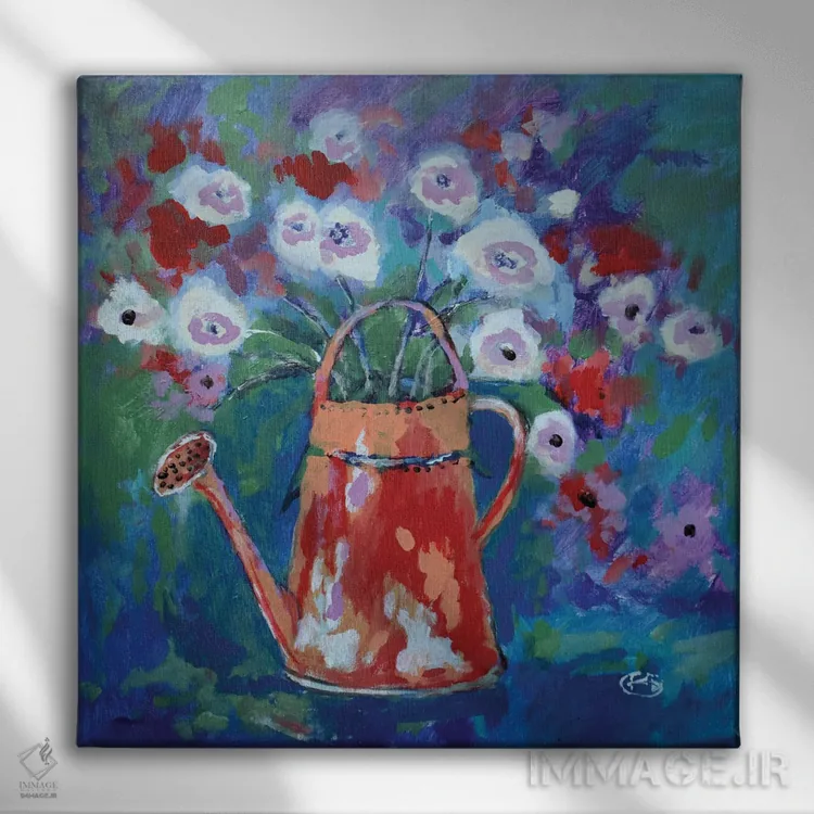 تابلو دکوراتیو آب پاش با گل ها اثر کیپ دکر - نمای روبهرو روی دیوار