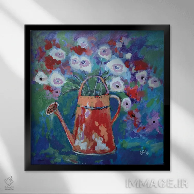 تابلو دکوراتیو آب پاش با گل ها اثر کیپ دکر - نمای قابدار مشکی