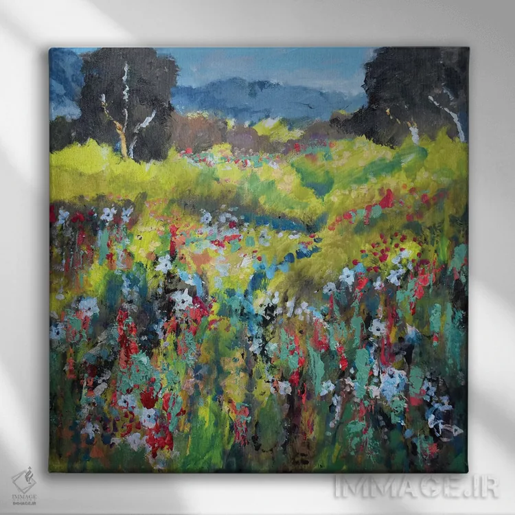 تابلو دکوراتیو مزرعه سبز زرد اثر کیپ دکر - نمای روبهرو روی دیوار