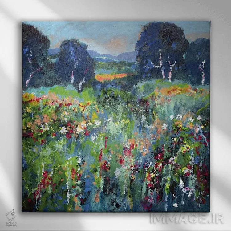 تابلو دکوراتیو گل های مزرعه سبز اثر کیپ دکر - نمای روبهرو روی دیوار