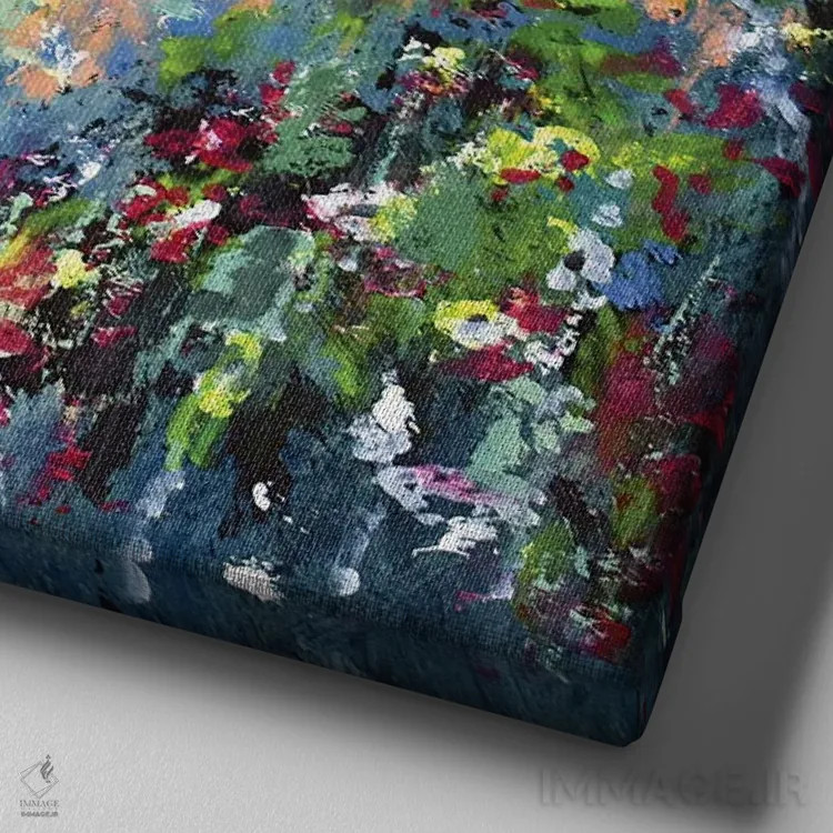 تابلو دکوراتیو گل های مزرعه سبز اثر کیپ دکر - نمای نزدیک بافت بوم