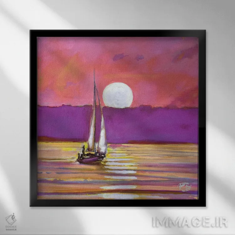 تابلو دکوراتیو قایق سواری زیر نور ماه اثر کیپ دکر - نمای قابدار مشکی