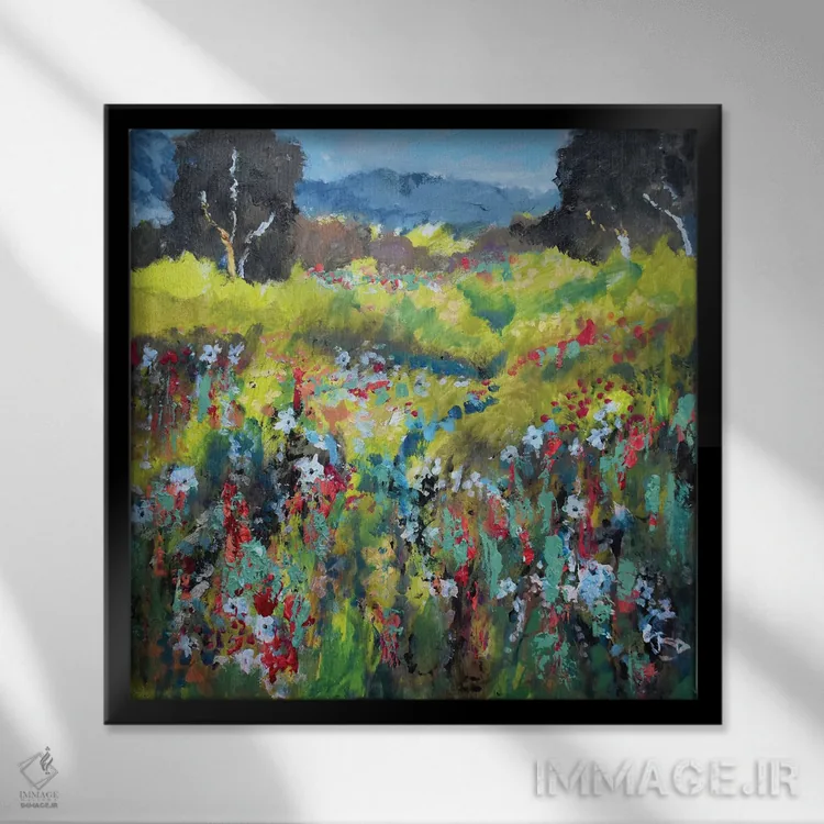 تابلو دکوراتیو مزرعه سبز زرد اثر کیپ دکر - نمای قابدار مشکی